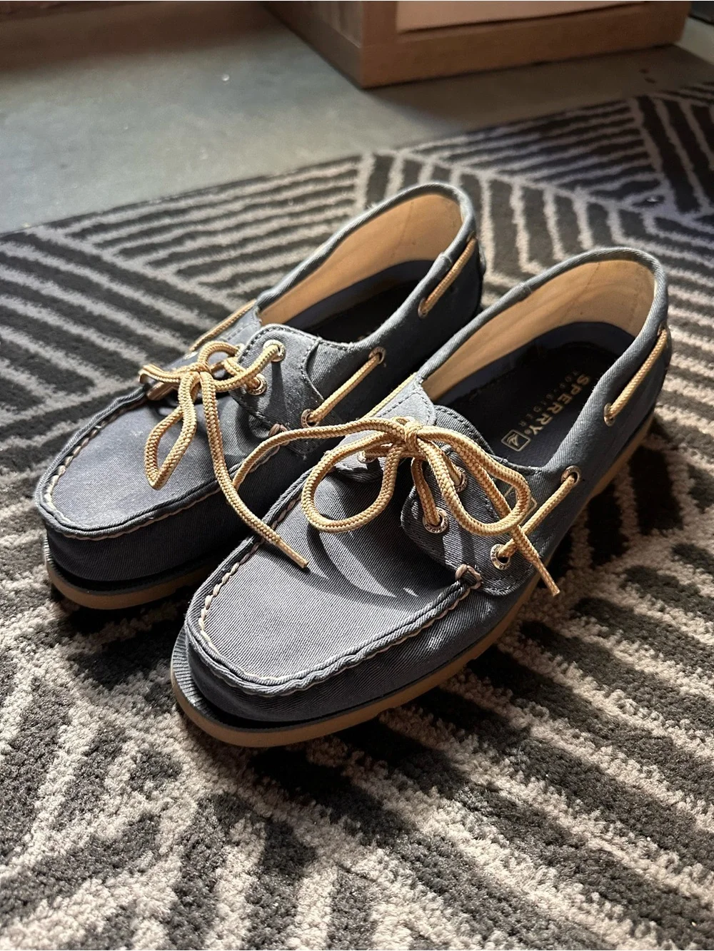 Sperry Gray Canvas Boat Shoes with Tan Laces